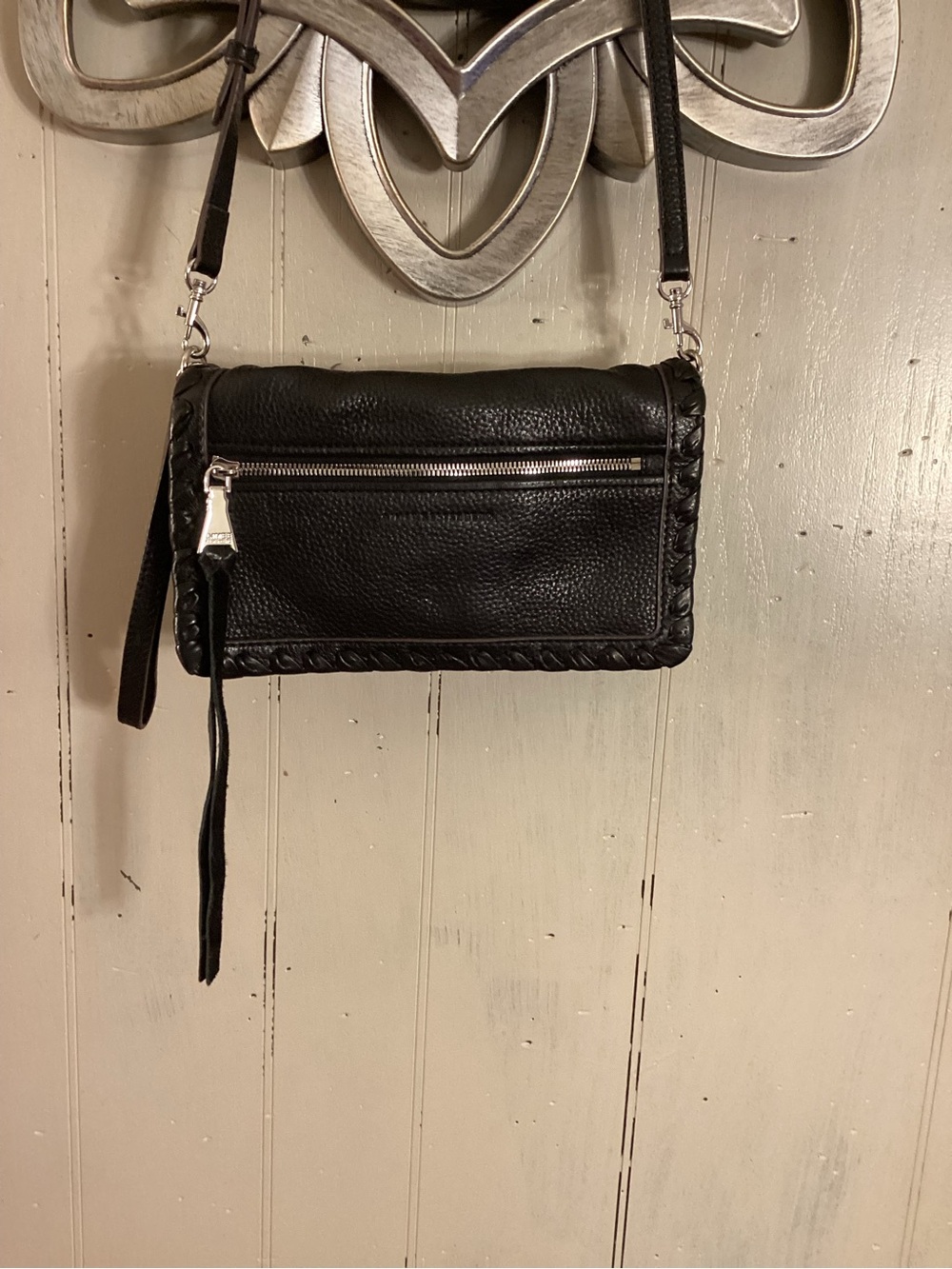 Aimee Kestenberg Black Pebbled Leather Crossbody with Braided Trim - Picture 3 of 6